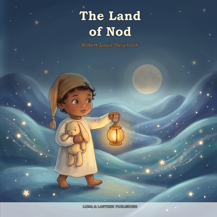 Cover of The Land of Nod, newly illustrated — a child setting off alone into a moonlit dreamworld