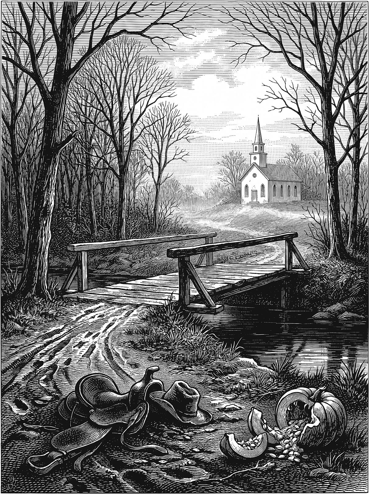 Interior artwork from The Legend of Sleepy Hollow and Rip Van Winkle, plate 3